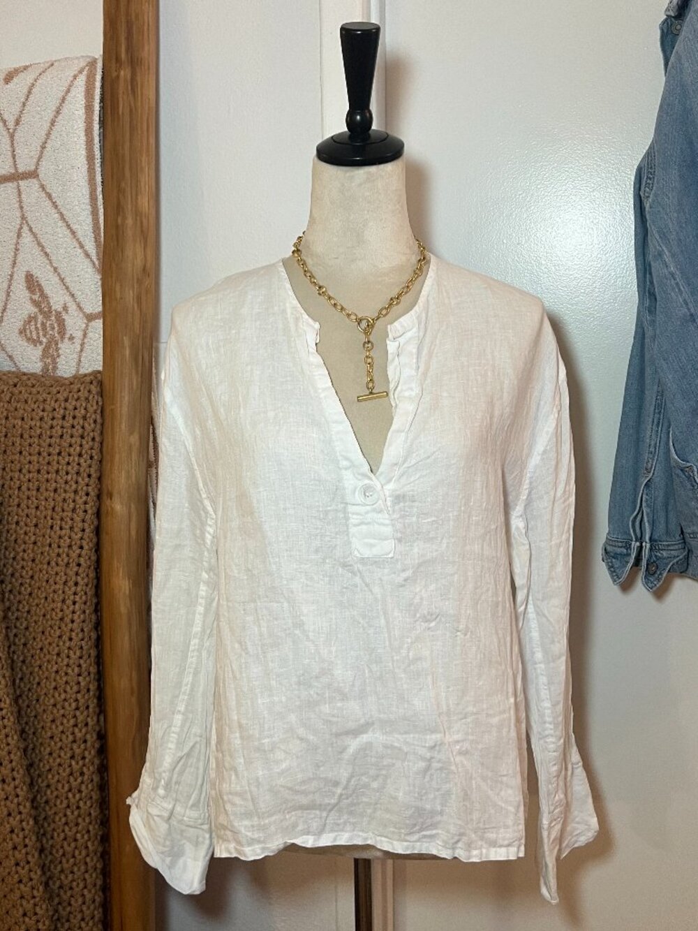 Zara White Linen Popover Top